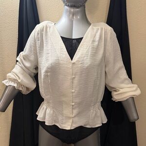 Topshop Cream Button-Down Blouse
